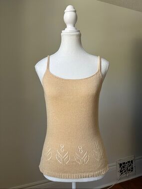 UNBRANDED Beige Knit Eyelet Lightweight Boho Festival Tank Top Size Small